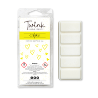 Citrus inspired soy wax melt snap bar with its five break-apart wax melts on a white background, by Twink Candle Company