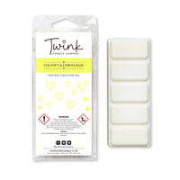 Coconut & Lemongrass inspired soy wax melt snap bar with its five break-apart wax melts on a white background, by Twink Candle Company