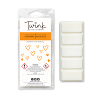 Cranberry Orange Spice soy wax melt snap bar with its five break-apart wax melts on a white background, by Twink Candle Company