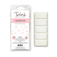 Fakher Rose inspired soy wax melt snap bar with its five break-apart wax melts on a white background, by Twink Candle Company