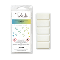 Flashy inspired soy wax melt snap bar with its five break-apart wax melts on a white background, by Twink Candle Company