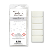 Fluffy Towels inspired soy wax melt snap bar with its five break-apart wax melts on a white background, by Twink Candle Company
