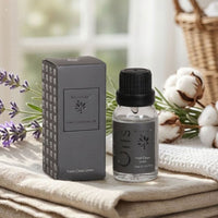 Woodbridge Fresh Clean Linen essential oil 15ml — amber fragrance oil bottle for burners and diffusers, in a fresh, clean setting