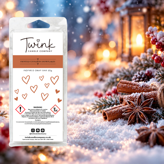 Frosted Cinnamon Snowflakes inspired soy wax melt snap bar by Twink Candle Company
