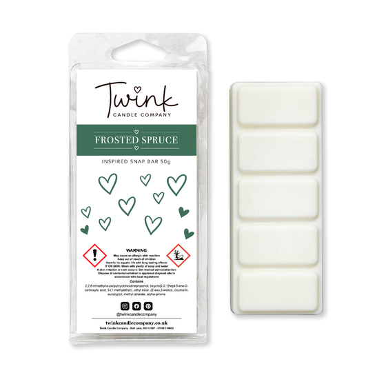 Frosted Spruce inspired soy wax melt snap bar with five wax melts by Twink Candle Company