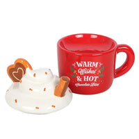 Hot chocolate mug wax/oil burner by Twink Candle Company, lid removed