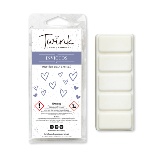 Invictos inspired soy wax melt snap bar with its five break-apart wax melts on a white background, by Twink Candle Company