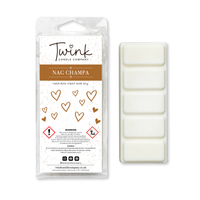 Nag Champa soy wax melt snap bar with its five break-apart wax melts on a white background, by Twink Candle Company