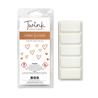 Ombre Leather inspired soy wax melt snap bar with its five break-apart wax melts on a white background, by Twink Candle Company