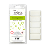 Peach Skin & Coconut Milk inspired soy wax melt snap bar with its five break-apart wax melts on a white background, by Twink Candle Company