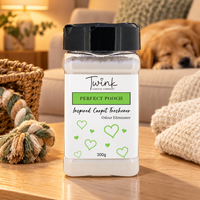 Perfect Pooch (300g) inspired carpet freshener — 300g odour-eliminating shaker jar shown in a themed setting