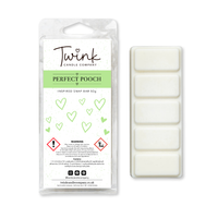 Perfect Pooch inspired soy wax melt snap bar with its five break-apart wax melts on a white background, by Twink Candle Company