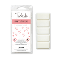 Pink Lemonade soy wax melt snap bar with its five break-apart wax melts on a white background, by Twink Candle Company