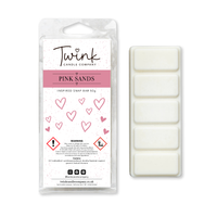 Pink Sands inspired soy wax melt snap bar with its five break-apart wax melts on a white background, by Twink Candle Company