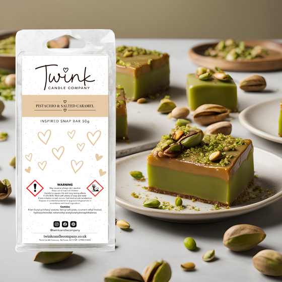 Pistachio & Salted Caramel inspired soy wax melt snap bar by Twink Candle Company