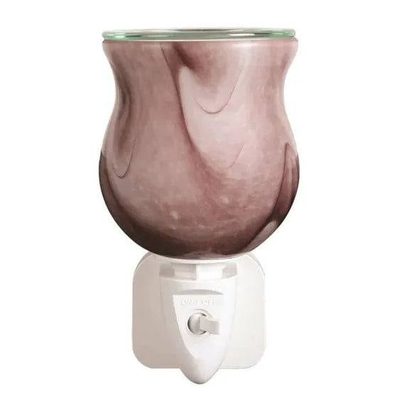 Purple swirl plug-in wax and oil burner by Twink Candle Company, swirled pink and purple glass