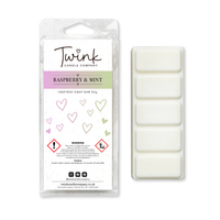 Raspberry & Mint inspired soy wax melt snap bar with its five break-apart wax melts on a white background, by Twink Candle Company
