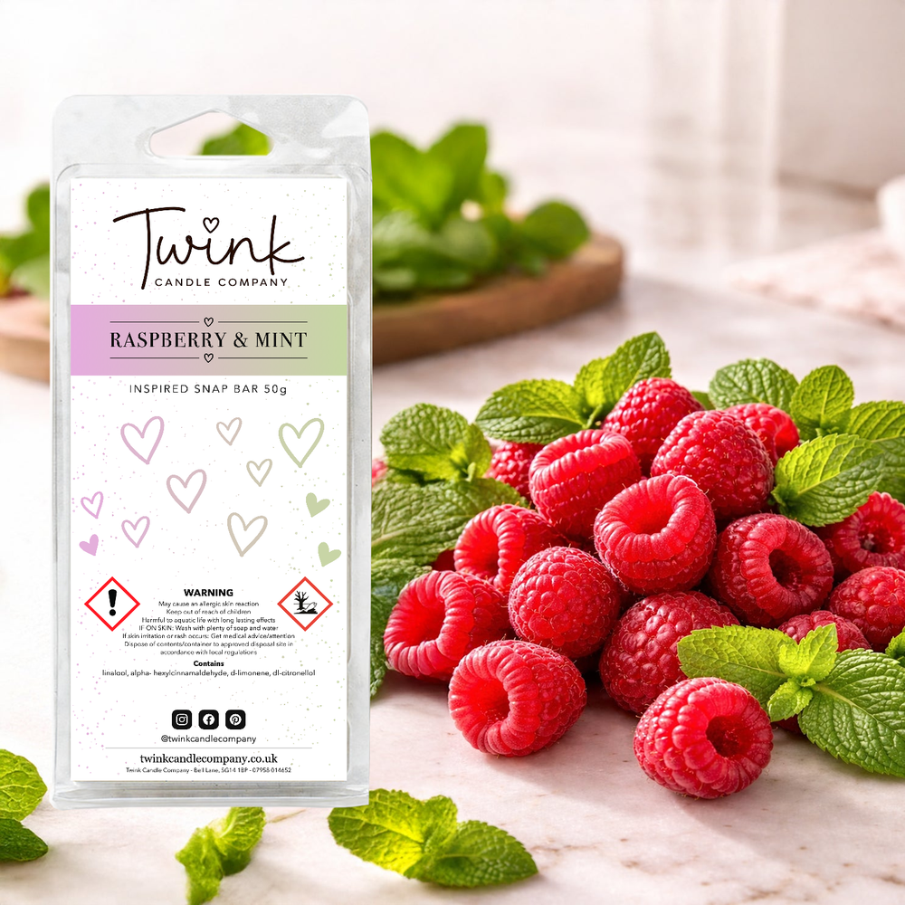 Raspberry & Mint inspired soy wax melt snap bar by Twink Candle Company