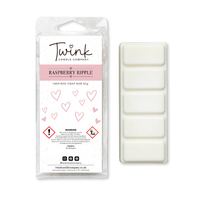 Raspberry Ripple inspired soy wax melt snap bar with its five break-apart wax melts on a white background, by Twink Candle Company