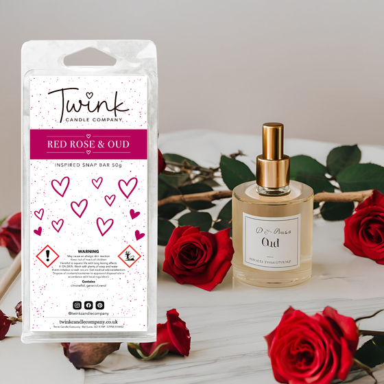 Red Rose & Oud inspired soy wax melt snap bar by Twink Candle Company
