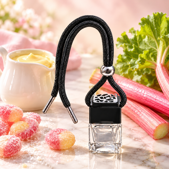 Rhubarb and Custard car air freshener by Twink Candle Company, hanging car vent clip diffuser