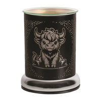 Highland cow black touch melter by Twink Candle Company, a black burner with a gold highland cow design