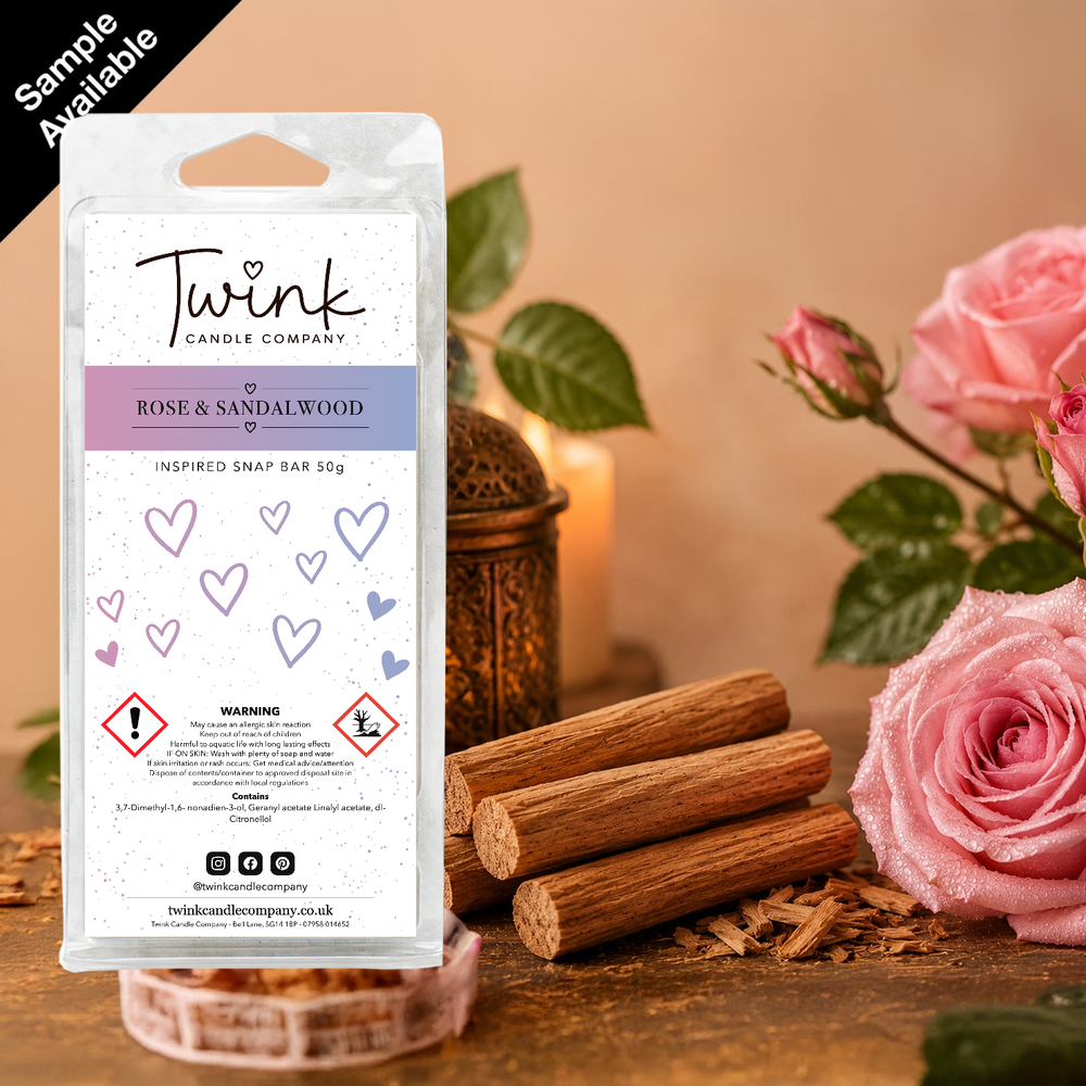 Rose & Sandalwood inspired soy wax melt snap bar by Twink Candle Company