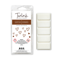 Santas Cookies inspired soy wax melt snap bar with its five break-apart wax melts on a white background, by Twink Candle Company