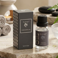 Woodbridge Serene Spa essential oil 15ml — amber fragrance oil bottle for burners and diffusers, in a calm, spa-like setting