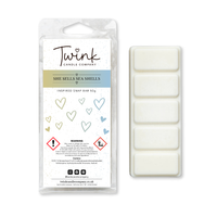 She Sells Sea Shells inspired soy wax melt snap bar with its five break-apart wax melts on a white background, by Twink Candle Company