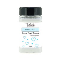 Snow Angel inspired carpet freshener by Twink Candle Company, a 300g odour-eliminating shaker jar on a white background