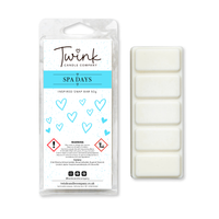 Spa Days inspired soy wax melt snap bar with its five break-apart wax melts on a white background, by Twink Candle Company