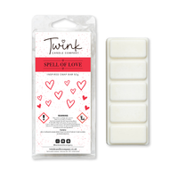 Spell Of Love inspired soy wax melt snap bar with its five break-apart wax melts on a white background, by Twink Candle Company