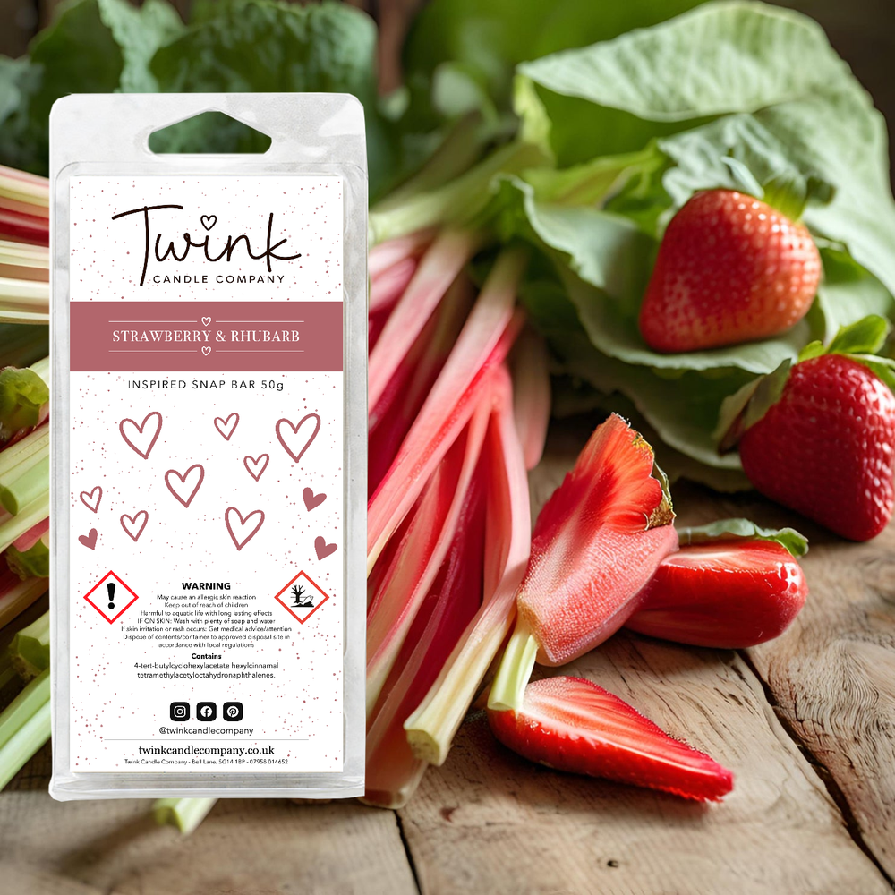 Strawberry & Rhubarb soy wax melt snap bar by Twink Candle Company