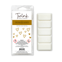 Twinkling Lights inspired soy wax melt snap bar with its five break-apart wax melts on a white background, by Twink Candle Company
