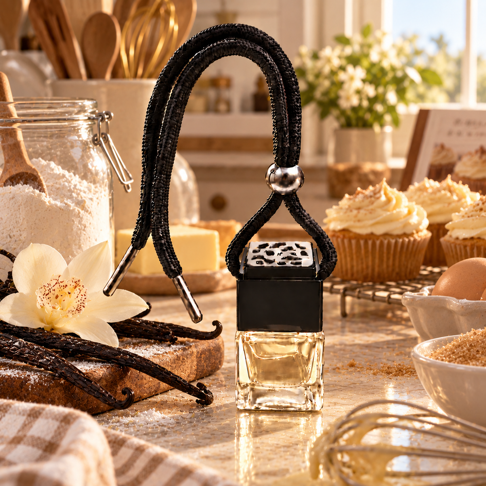 Vanilla car air freshener by Twink Candle Company, hanging car vent clip diffuser