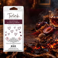 Velvet Plum & Tobacco Embers inspired soy wax melt snap bar by Twink Candle Company, with winter plums, tobacco leaf and glowing embers