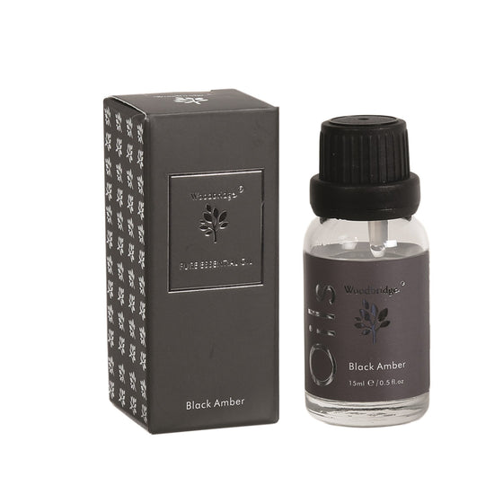 Woodbridge Black Amber essential oil 15ml bottle and box on a white background