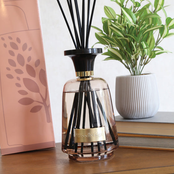 Woodbridge 1000ml reed diffuser range styled on a sideboard