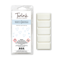 White Christmas inspired soy wax melt snap bar with its five break-apart wax melts on a white background, by Twink Candle Company