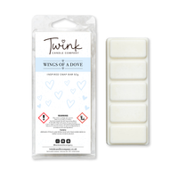 Wings Of A Dove soy wax melt snap bar with its five break-apart wax melts on a white background, by Twink Candle Company