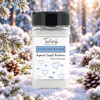 Woodland Wander (300g) inspired carpet freshener — 300g odour-eliminating shaker jar shown in a snowy woodland setting